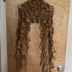 Leopard Print Fringe Scarf
